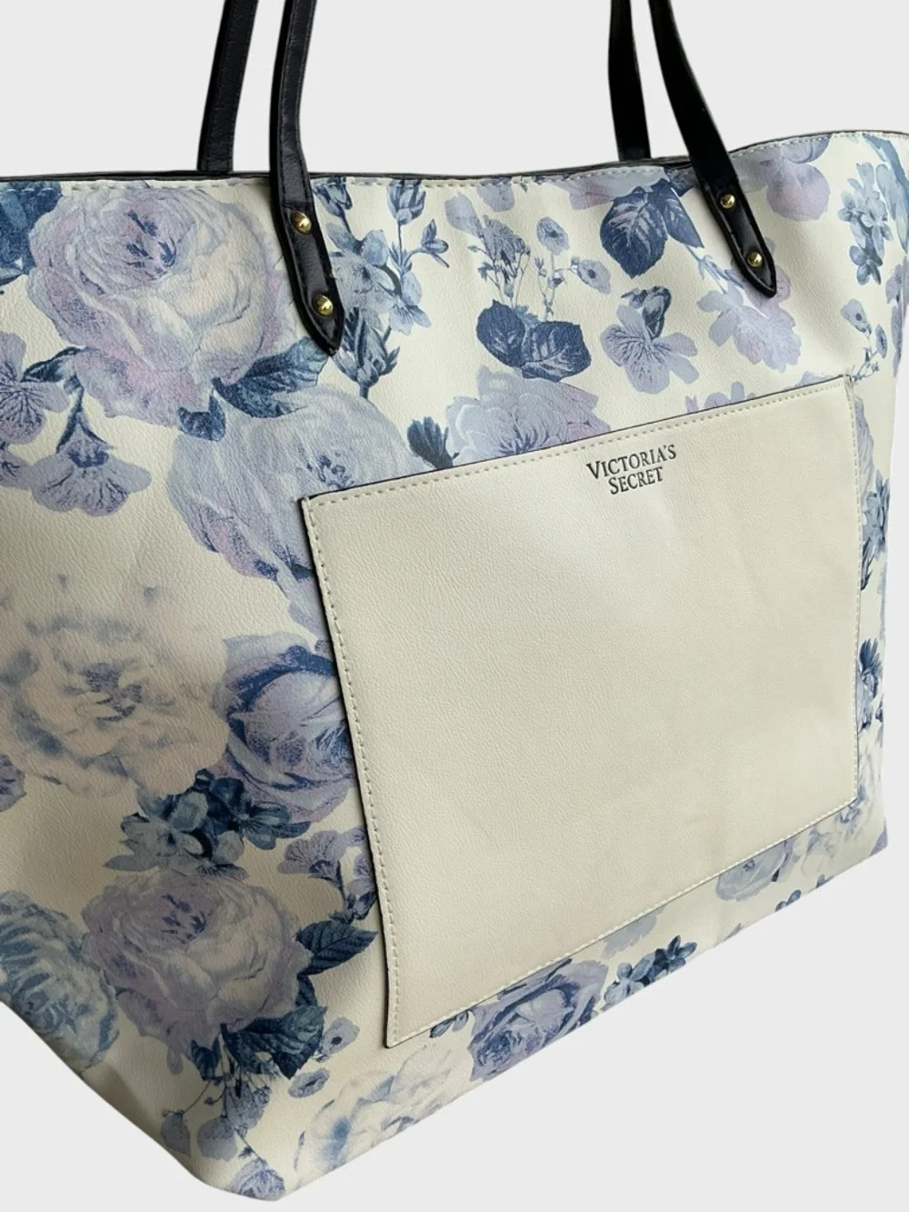 Victoria’s Secret Blue Floral Tote Bag Large PU Carryall Shopper
